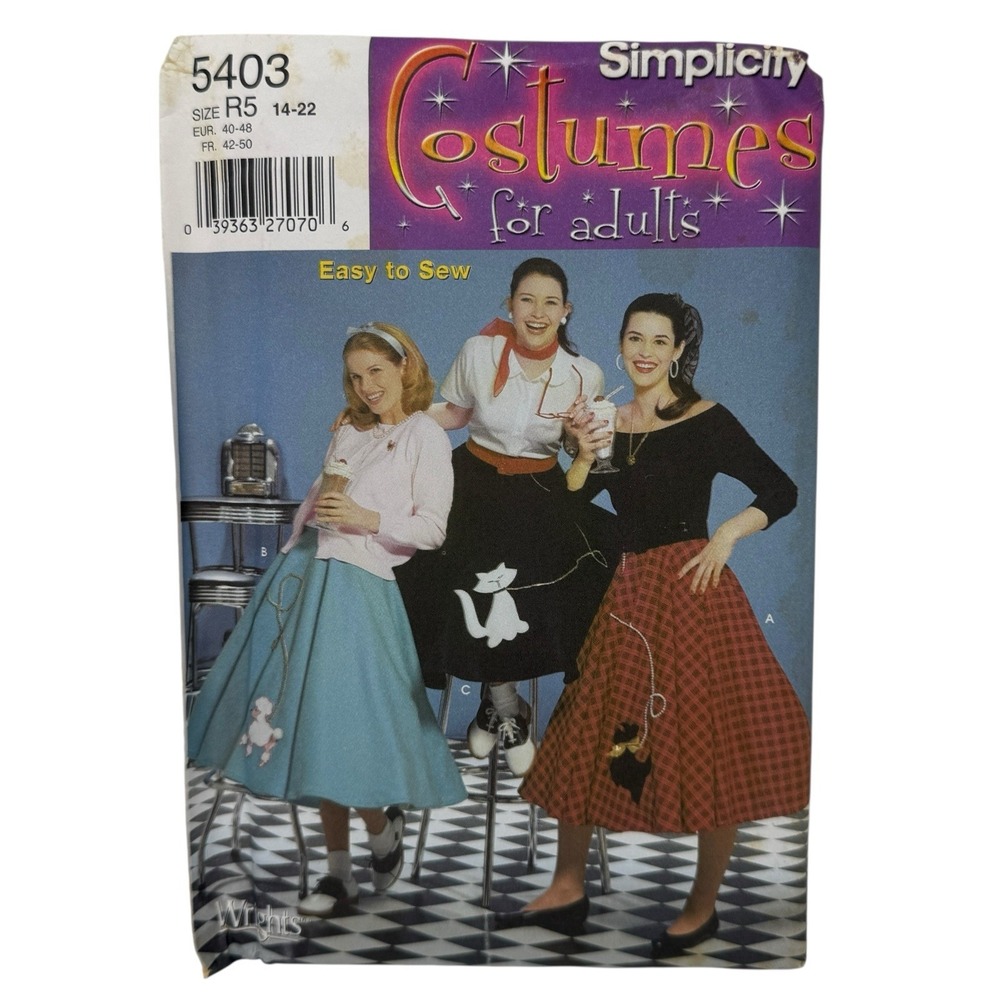 Simplicity Sewing Pattern #5403 Poodle‎ Skirts Costume Size R5 14-22 Un-cut 2003